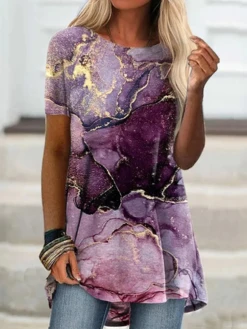 Women's Short Sleeve Tee T-shirt Summer Gradient Pattern Crew Neck Daily Going Out Casual Top Purple