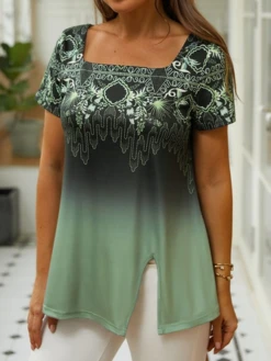 Jersey Square Neck Boho Loose Blouse -Shinee Style Shop d5cc0876356580d084bdf07e4b48384e