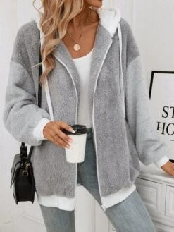 Fluff/Granular Fleece Fabric Casual Loose Teddy Jacket -Shinee Style Shop d5dac2664b6bfa555b667883c61b42fd