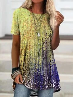 Crew Neck Casual Ombre Blouse -Shinee Style Shop ddee02ee87803c5466ed1f6a8deeba12