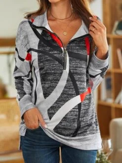 JFN Collar Geometric Casual Tunic Top -Shinee Style Shop e47ec6b0cf33c28f5956073f8aeb29da