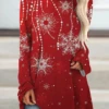 Women's Red Long Sleeve Tunic Tops Christmas Snowflake Printed