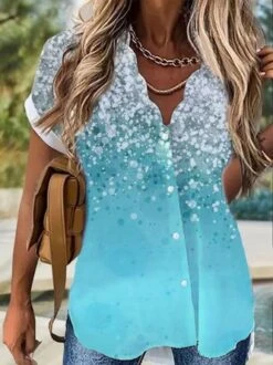 Loosen Ombre Short Sleeve Blouse