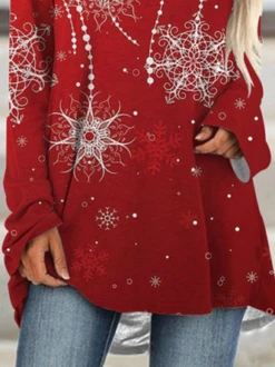 Women's Red Long Sleeve Tunic Tops Christmas Snowflake Printed -Shinee Style Shop f329828ad64b4ba60fc8d11be5432fe6