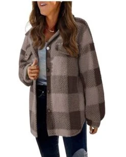 Teddy Velvet Loose Casual Plaid Teddy Jacket -Shinee Style Shop f9a364ab23c616c4a7c8b7d6838642d3