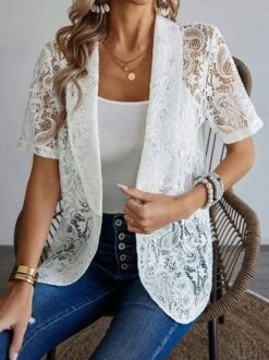 Shawl Collar Elegant Lace Kimono