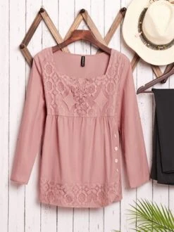 JFN Cotton Ethnic Casual Square Neck Lace Tops Long Sleeve U Neck Tunic -Shinee Style Shop fd743c726e0dbfd7ba9115d89b0306da
