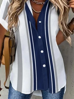 Women's Short Sleeve Shirt Summer Floral Shirt Collar Daily Going Out Casual Top Blue -Shinee Style Shop ff5b84dfd66994a45e91994c6770acab