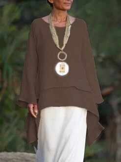 JFN Cotton-blend Round Neck Solid Hi-Lo Basic Tunic Top -Shinee Style Shop zongba1 jpg 1548929236949