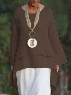 JFN Cotton-blend Round Neck Solid Hi-Lo Basic Tunic Top -Shinee Style Shop zongba2 jpg 1548929237531