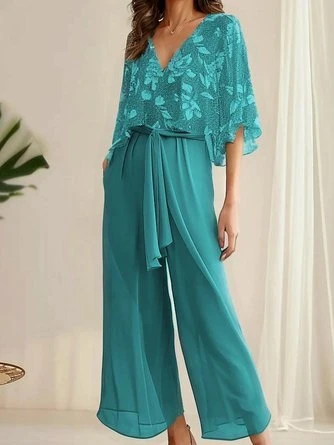 Women's Lace-up Floral Holiday Chiffon Going Out Two-Piece Set Casual Summer Top With Pants Matching Set 6 Women's Lace-up Floral Holiday Chiffon Going Out Two-Piece Set Casual Summer Top With Pants Matching Set - Image 4