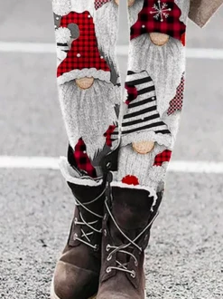 Women's Gray Tight Legging Christmas Hat Printed -Shinee Style Shop 0f0c5d13b075545fb19c9c07606e31a0