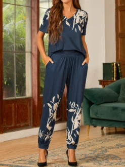 V Neck Floral Business Casual Two-Piece Set -Shinee Style Shop 0f7e8dde2ef107b66b2843348b3a83f0