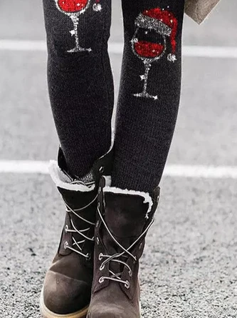 Women's Thick Warm Leggings Cute Christmas Hat Printed 5 Women's Thick Warm Leggings Cute Christmas Hat Printed - Image 3