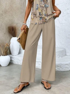 Women's Floral Daily Going Out Two Piece Set Sleeveless Casual Summer Top With Pants Matching Set Khaki -Shinee Style Shop 1f33f41f1b41543315ead7b586e117a9