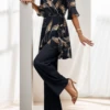 Women's Floral Printed Two Piece Sets Black Summer Bell Sleeves V Neck 2 Piece Sets -Shinee Style Shop 2c6f4f12163c93af80dab4ffe873ff19