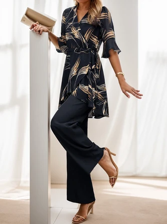 Women's Floral Printed Two Piece Sets Black Summer Bell Sleeves V Neck 2 Piece Sets 3 Women's Floral Printed Two Piece Sets Black Summer Bell Sleeves V Neck 2 Piece Sets