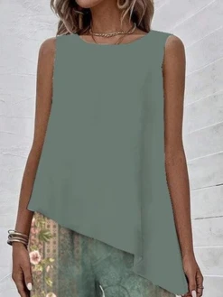 Women's Irregular Craftsmanship Floral Daily Going Out Two-Piece Set Elegant Summer Sleeveless Tunic Top With Pants Matching Set -Shinee Style Shop 2ce5a447c0724a036d7c899cfb7b7883