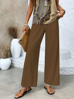 Women's Abstract Daily Going Out Two Piece Set Sleeveless Casual Summer Top With Pants Matching Set Brown -Shinee Style Shop 3e74e0b7b9355e0fe27d2e785cc914df