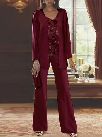 Elegant Loose V Neck Chiffon Matching Outfit Mother Of The Bride 3 PCS Pantsuits 9 Elegant Loose V Neck Chiffon Matching Outfit Mother Of The Bride 3 PCS Pantsuits - Image 7