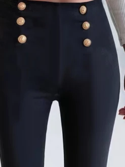 Casual Patchwork Button Tight Plain Leggings -Shinee Style Shop 484ce1acf27dcc80cfbf3a252dde4be8