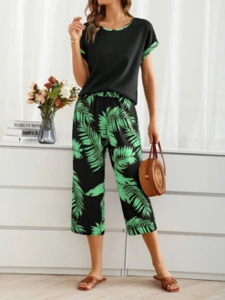 Women's Palm Leaf Daily Going Out Two Piece Set Short Sleeve Casual Summer Top With Pants Matching Set Black 19 Women's Palm Leaf Daily Going Out Two Piece Set Short Sleeve Casual Summer Top With Pants Matching Set Black -Shinee Style Shop 51c0992fc461cb82d23663904a757d7a