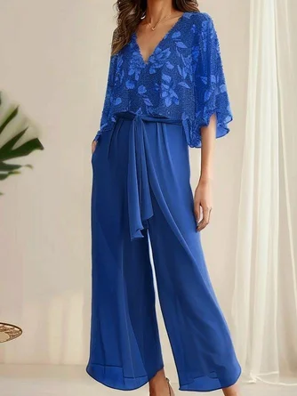 Women's Lace-up Floral Holiday Chiffon Going Out Two-Piece Set Casual Summer Top With Pants Matching Set 7 Women's Lace-up Floral Holiday Chiffon Going Out Two-Piece Set Casual Summer Top With Pants Matching Set - Image 5