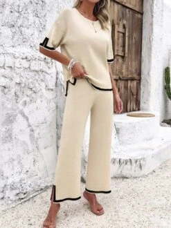 Women's Color Block Daily Going Out Two Piece Set Short Sleeve Casual Summer Top With Pants Matching Set Black -Shinee Style Shop 622806ab8f92c867375045114a59a6c1