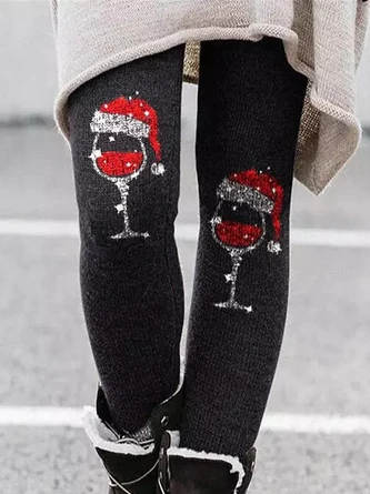 Women's Thick Warm Leggings Cute Christmas Hat Printed 4 Women's Thick Warm Leggings Cute Christmas Hat Printed - Image 2