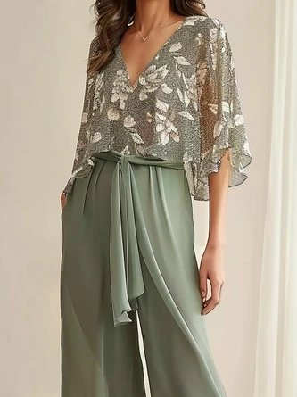 Women's Lace-up Floral Holiday Chiffon Going Out Two-Piece Set Casual Summer Top With Pants Matching Set 4 Women's Lace-up Floral Holiday Chiffon Going Out Two-Piece Set Casual Summer Top With Pants Matching Set - Image 2
