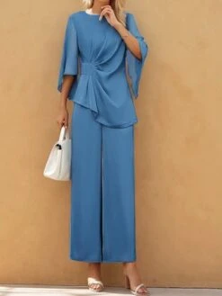 Women's Chiffon Two Piece Wedding Guest Crew Neck Semi Formal 2 Piece Sets -Shinee Style Shop 89cb15d2e9747963a374d0d81b74b259