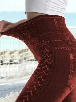 Women's Stretchy Faux Denim Jeans Leggings High Waist Tummy Control Pencil Pants -Shinee Style Shop 8f679e066fc53805a1afe89183c8b408