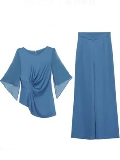 Women's Chiffon Two Piece Wedding Guest Crew Neck Semi Formal 2 Piece Sets -Shinee Style Shop 9691fb7bb5a04496fc52c7f789604246