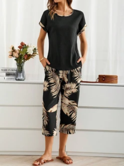Women's Palm Leaf Daily Going Out Two Piece Set Short Sleeve Casual Summer Top With Pants Matching Set Black 14 Women's Palm Leaf Daily Going Out Two Piece Set Short Sleeve Casual Summer Top With Pants Matching Set Black -Shinee Style Shop 96e65d83e7ee93ae67b38c0c0f11802e