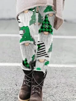 Women's Gray Tight Legging Christmas Hat Printed -Shinee Style Shop 97c38119ce9bdbdc918293f4ffa0d621