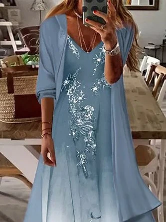 Women's Shift Dress Maxi Dress Half Sleeve Floral Print Spring Summer 2PCS V Neck Casual Dress 4 Women's Shift Dress Maxi Dress Half Sleeve Floral Print Spring Summer 2PCS V Neck Casual Dress - Image 2