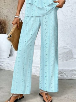 Women's Folds Plain Daily Going Out Two Piece Set Sleeveless Casual Summer Top With Pants Matching Set Blue -Shinee Style Shop 9e22c6814b83679bffb8685d39403e58