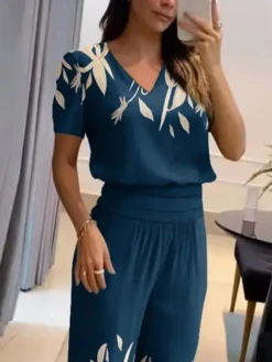 V Neck Floral Business Casual Two-Piece Set -Shinee Style Shop 9f2dae06f9837ab4ec4914a106f961dd