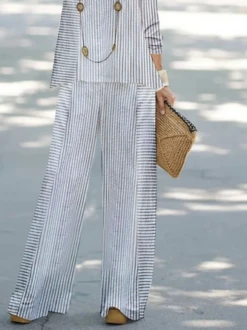 Striped Printed Loose Crew Neck Casual Two-Piece Set 7 Striped Printed Loose Crew Neck Casual Two-Piece Set -Shinee Style Shop afb32857c445acb04a4d87f3bf438d60