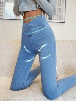 JFN Crossover High Elasticity Tight Plain Blue Leggings -Shinee Style Shop b53d7d109dd0f3545a77cdddd06211e8