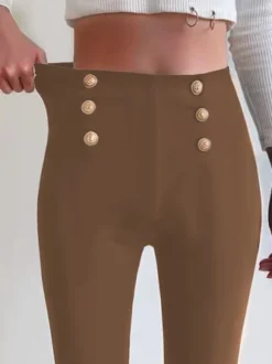 Casual Patchwork Button Tight Plain Leggings -Shinee Style Shop bade9a584423d50e7abcf7f451a9159c