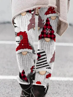 Women's Gray Tight Legging Christmas Hat Printed -Shinee Style Shop bba011365a61e7f16a1fec9870975422