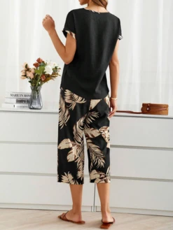 Women's Palm Leaf Daily Going Out Two Piece Set Short Sleeve Casual Summer Top With Pants Matching Set Black 16 Women's Palm Leaf Daily Going Out Two Piece Set Short Sleeve Casual Summer Top With Pants Matching Set Black -Shinee Style Shop bbc54a23cbc478c8ae9cc7f18ba3eca5