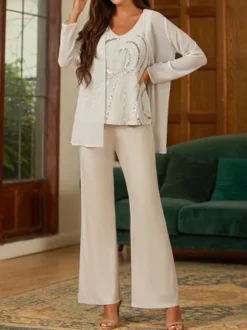 Elegant Loose V Neck Chiffon Matching Outfit Mother Of The Bride 3 PCS Pantsuits 23 Elegant Loose V Neck Chiffon Matching Outfit Mother Of The Bride 3 PCS Pantsuits -Shinee Style Shop c1735f4dafcc9d01d67a52f60fa068e7