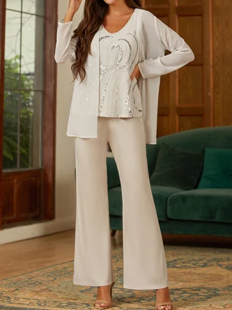 Elegant Loose V Neck Chiffon Matching Outfit Mother Of The Bride 3 PCS Pantsuits 13 Elegant Loose V Neck Chiffon Matching Outfit Mother Of The Bride 3 PCS Pantsuits - Image 11