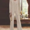 Elegant Loose V Neck Chiffon Matching Outfit Mother Of The Bride 3 PCS Pantsuits