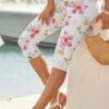 Floral Elastic Waist Casual Regular Fit Pants