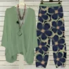 Women's Floral Daily Two-Piece Set Green Spring/Fall Top With Pant