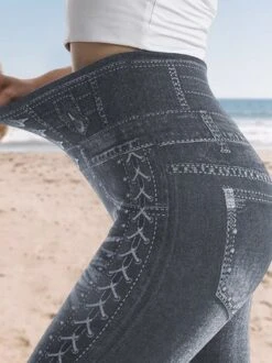 Women's Stretchy Faux Denim Jeans Leggings High Waist Tummy Control Pencil Pants -Shinee Style Shop cc5945fe019a7b60e0ecde111ed90312