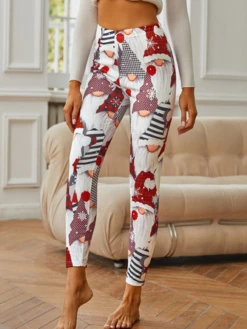 Women's Gray Tight Legging Christmas Hat Printed -Shinee Style Shop cf69029f537bb52403bed107ab03baf2